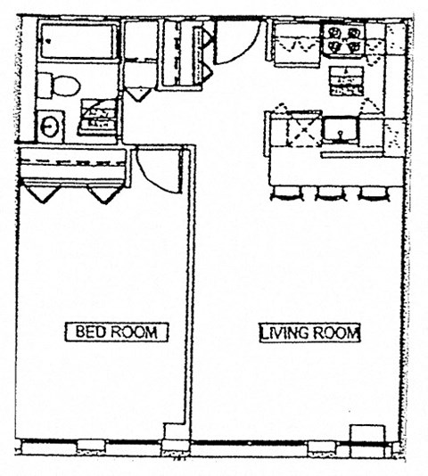 Floor plan for 1 bed, 1 bath, 720 sqft